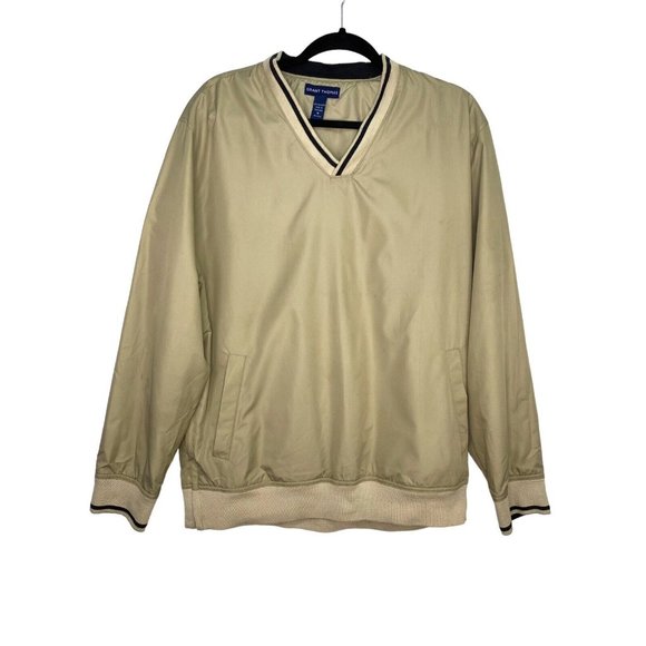 GRANT THOMAS Men’s V-Neck Sweater Long Sleeve Medium Pullover‎ Golf Tan Brown - Picture 1 of 7